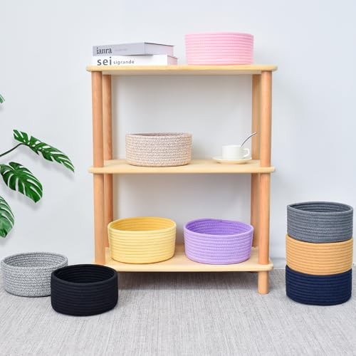 Small Woven Basket, Empty Tiny Shallow Storage Basket, Mini Cotton Rope Black