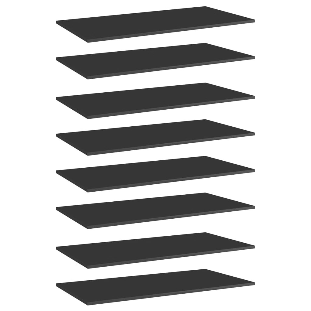 Bookshelf Boards 8 pcs High Gloss Black 31.5″x11.8″x0.6″ Engineered Wood