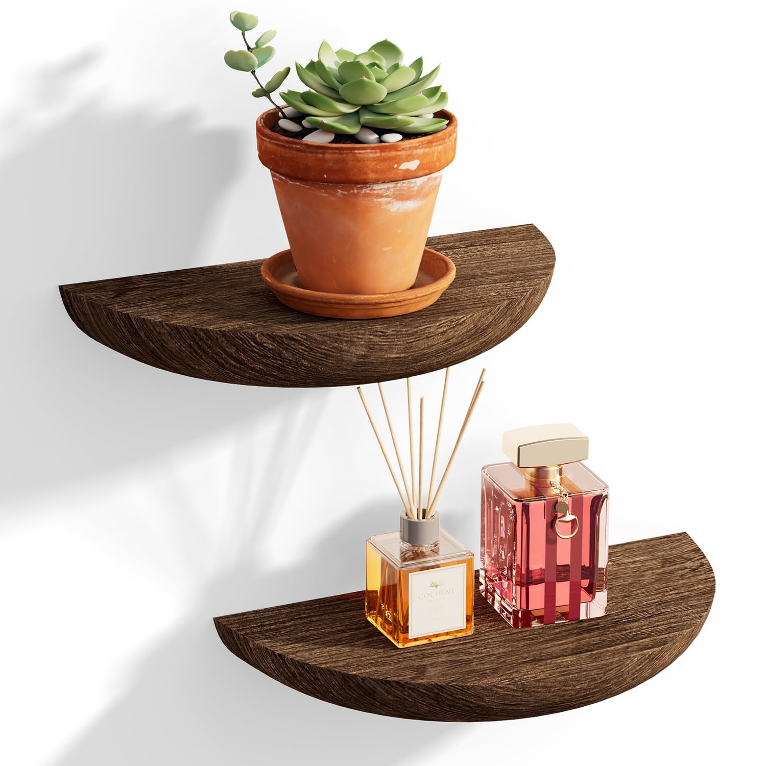 Half Round Floating Shelves for Wall, 2 Pack Small Paulownia Wood, Screw Moun…