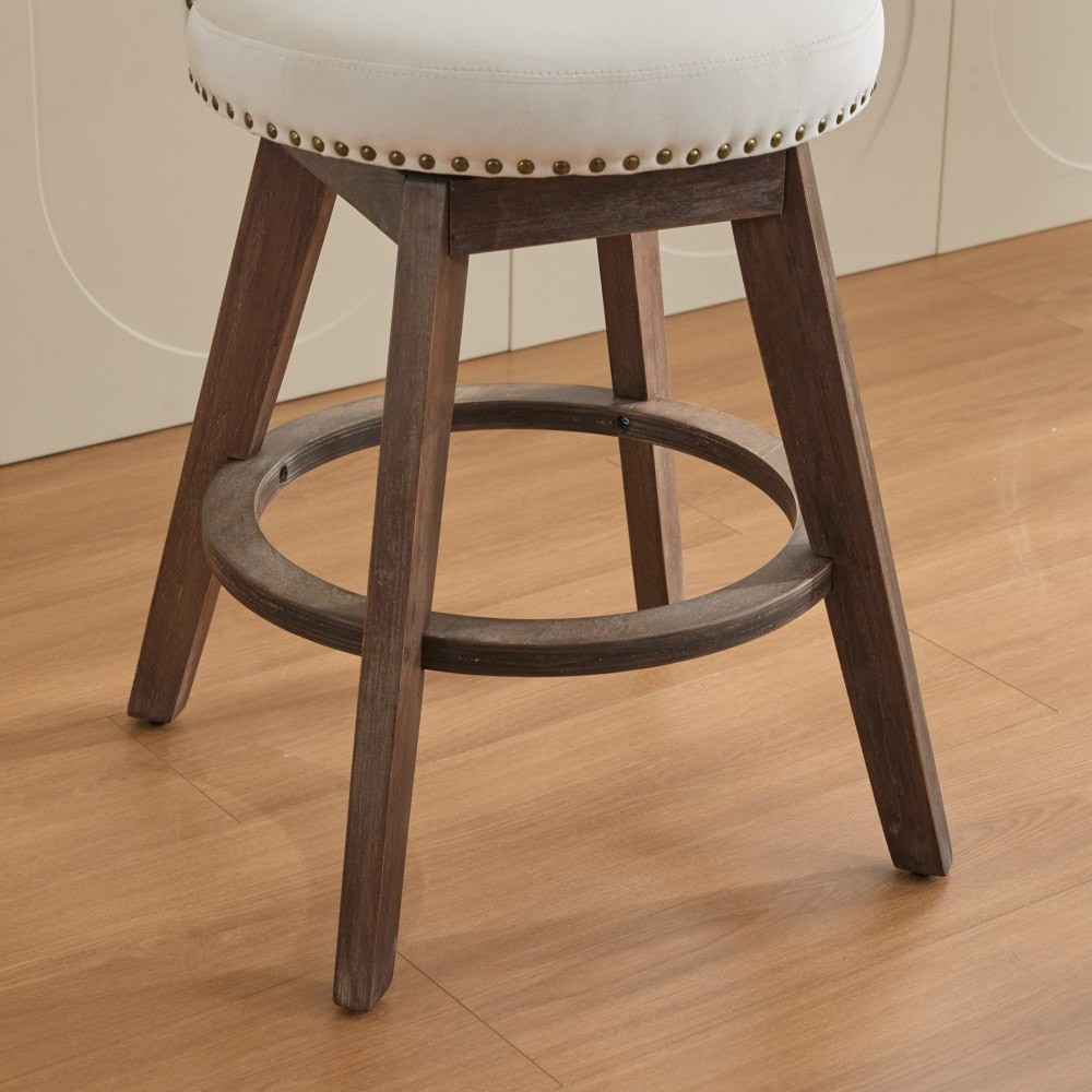 26″ 360° Swivel Counter Height Bar Stools Set of 2 Tufted Button Trimmed Wood