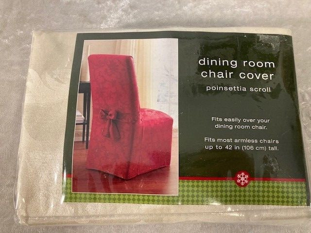Dining Room Armless Chair Cover Ivory Poinsettia Scroll Fabric Cotton Blend NEW