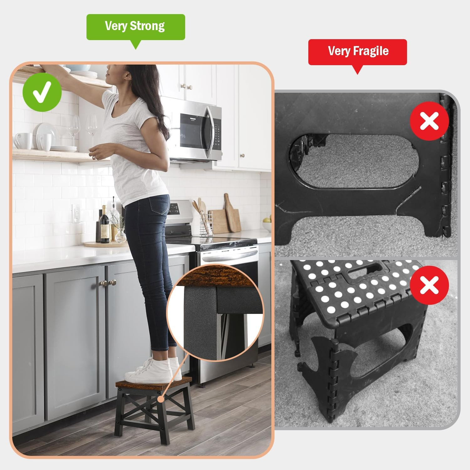 Wooden Step Stool for Adults and Kids, Step Stool for High Bed with Non-Slip ..