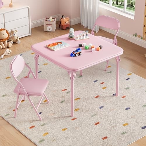 GAOMON 3 Piece Set Folding Table and Chairs Set, Boys 3 Piece Set(square) Pink