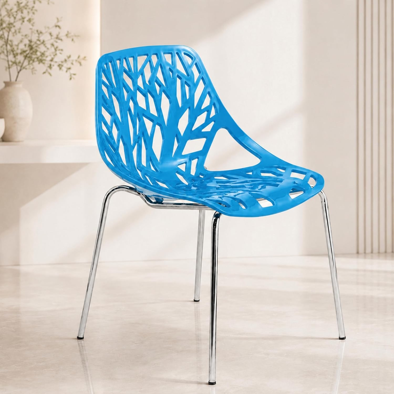 Asbury Modern Dining Chair Blue Color, Polypropylene Seat with Chrome Legs,