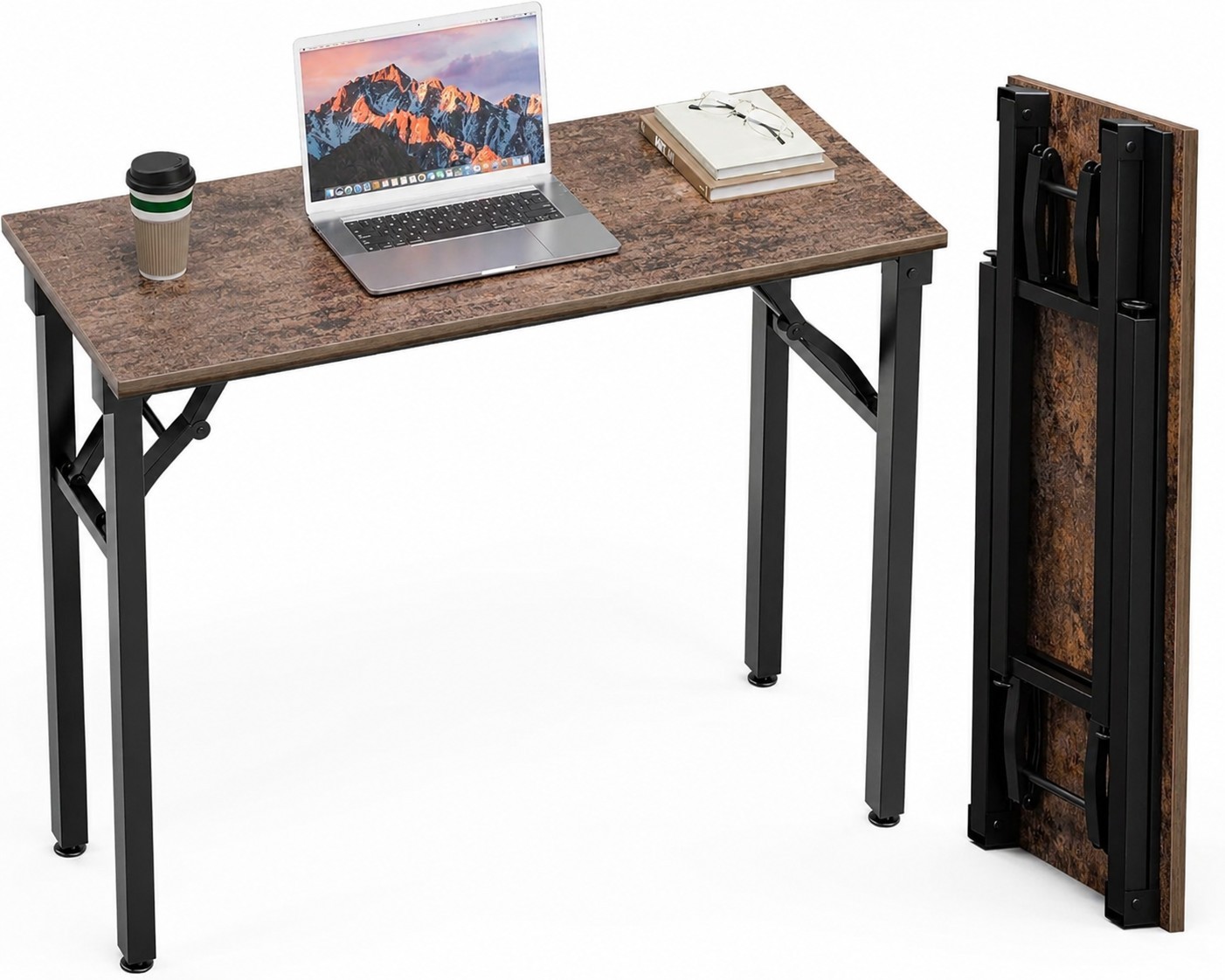 Folding Computer Desk Rustic Brown 44″ Engineered Wood Metal Legs
