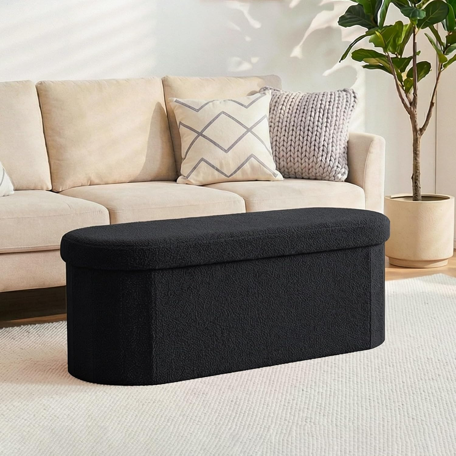43.3 Inches Collapsible Ottoman with Storage, Bench with Storage Ottoman for Liv
