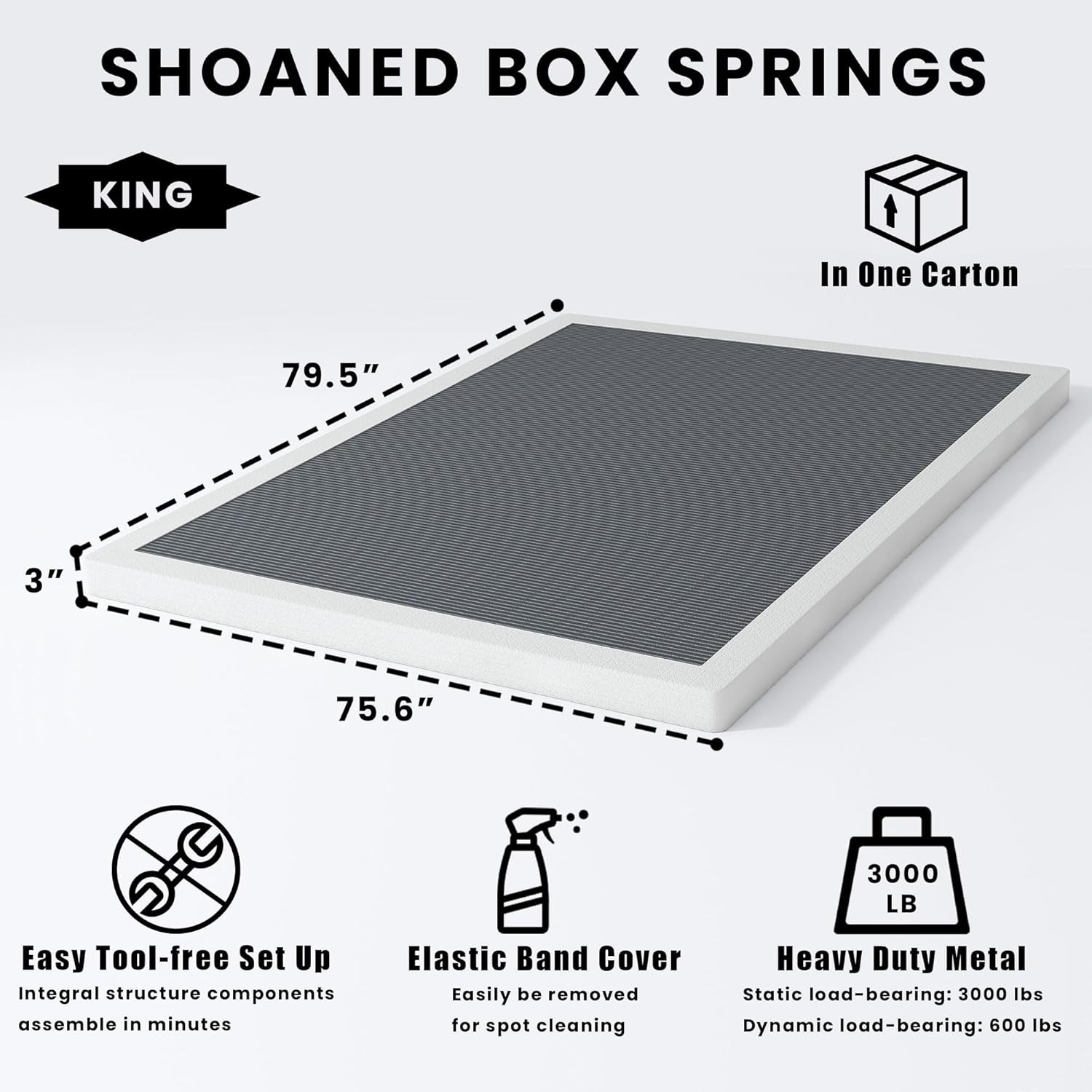 Low Profile King Size Box Spring – Heavy Duty Metal Bed Base, Easy Assembly