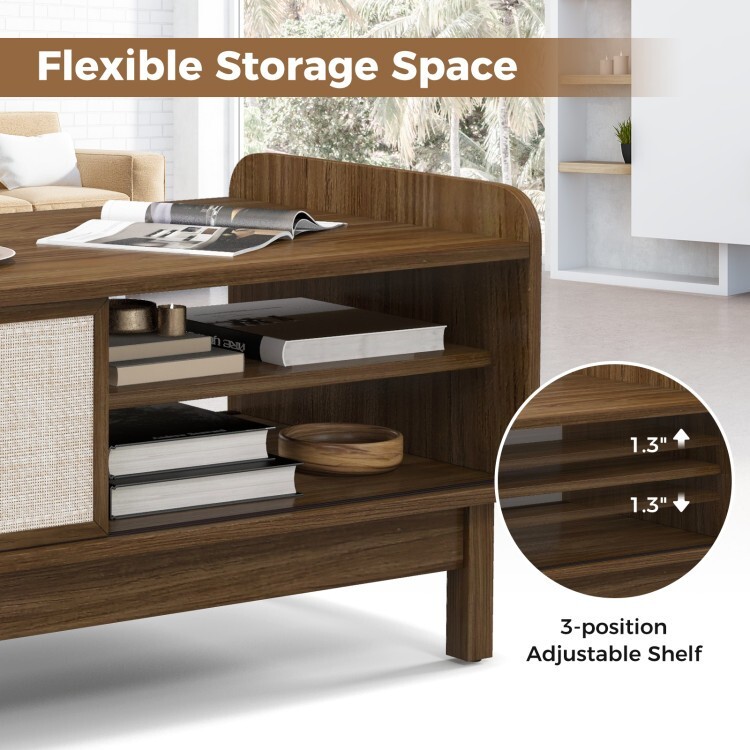 Mid-Century Modern Cocktail Table Coffee Table Living Room With Adjustable Shelf