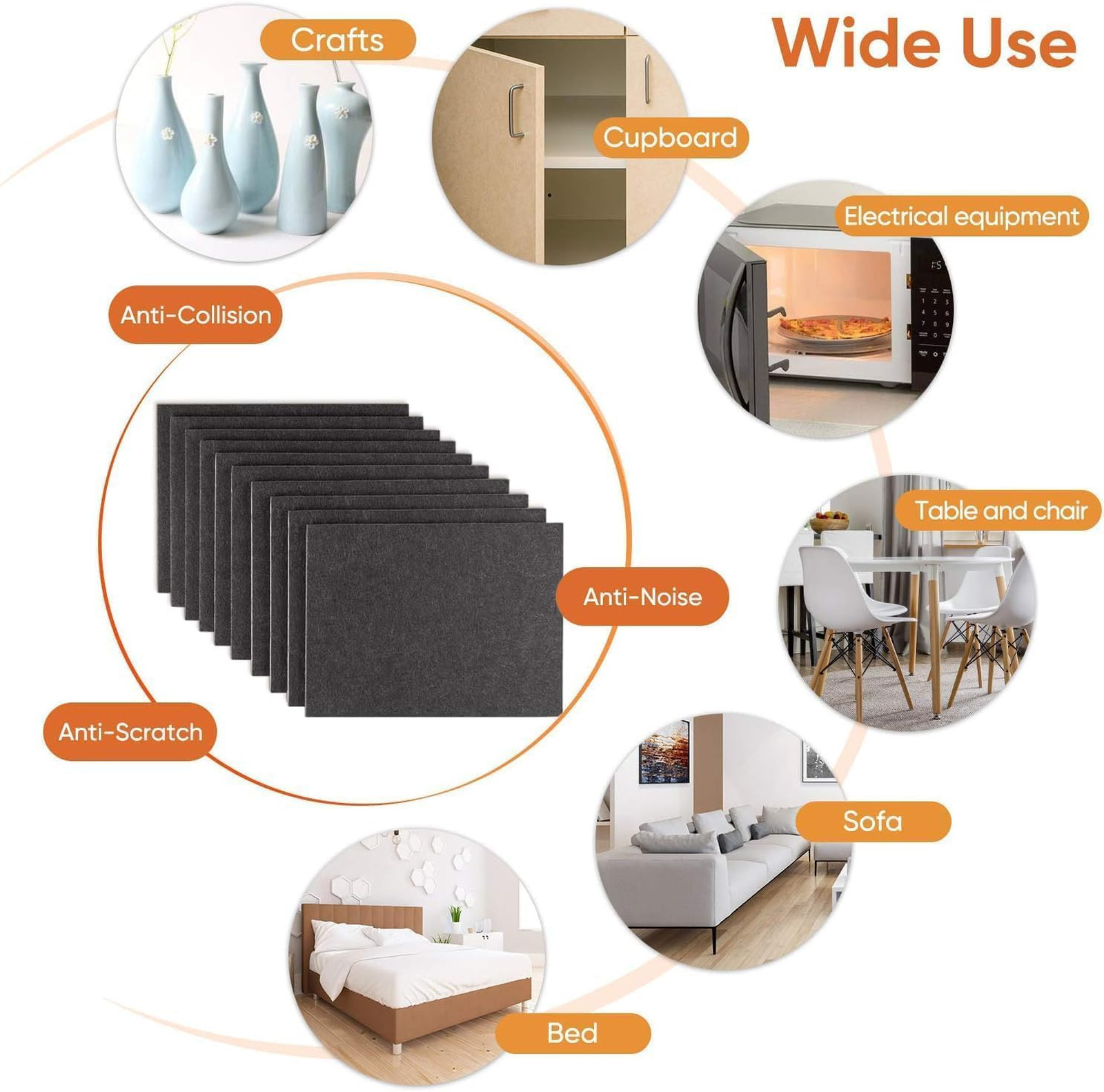 Felt Furniture Pads 10pcs 8×6 Inches Adhesive Floor Protectors for Hardwood and