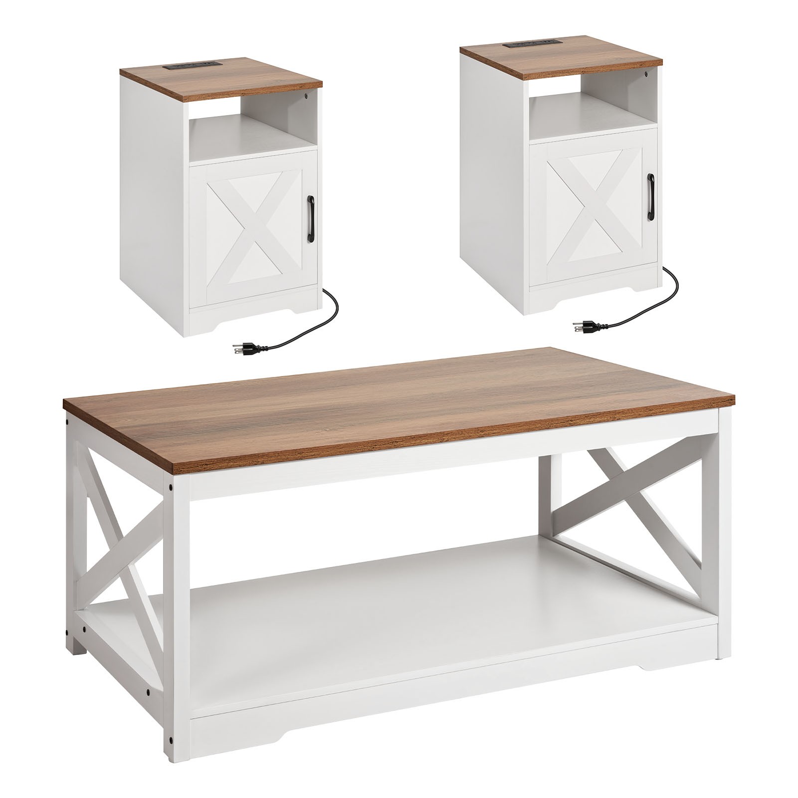Uimoso 3-Piece Rustic Coffee Table Set with 40-Inch Table and 2 Side Tables