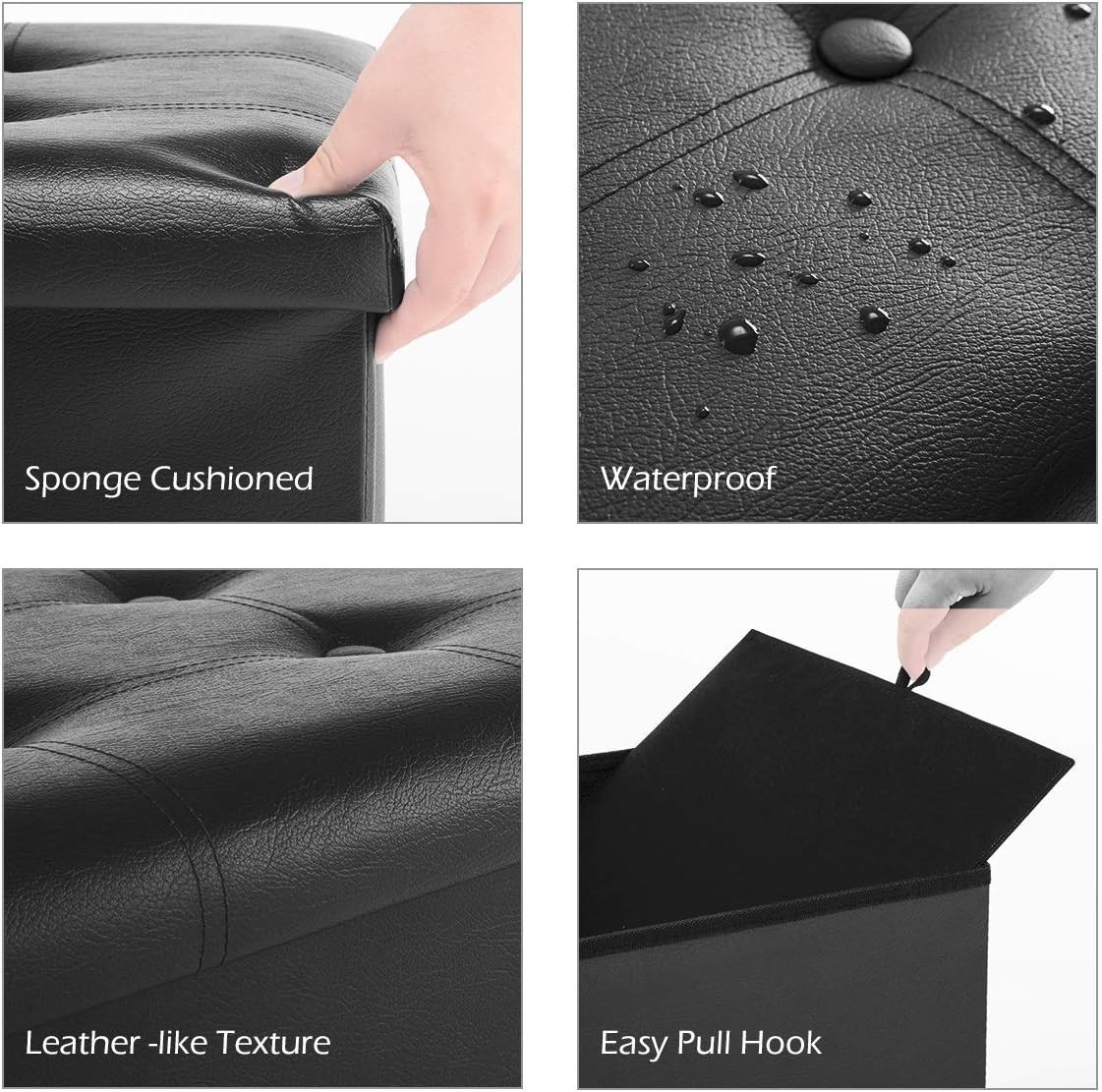 Multi-Functional Ottoman Bench – Black Faux Leather with 350lb Capacity, 30”