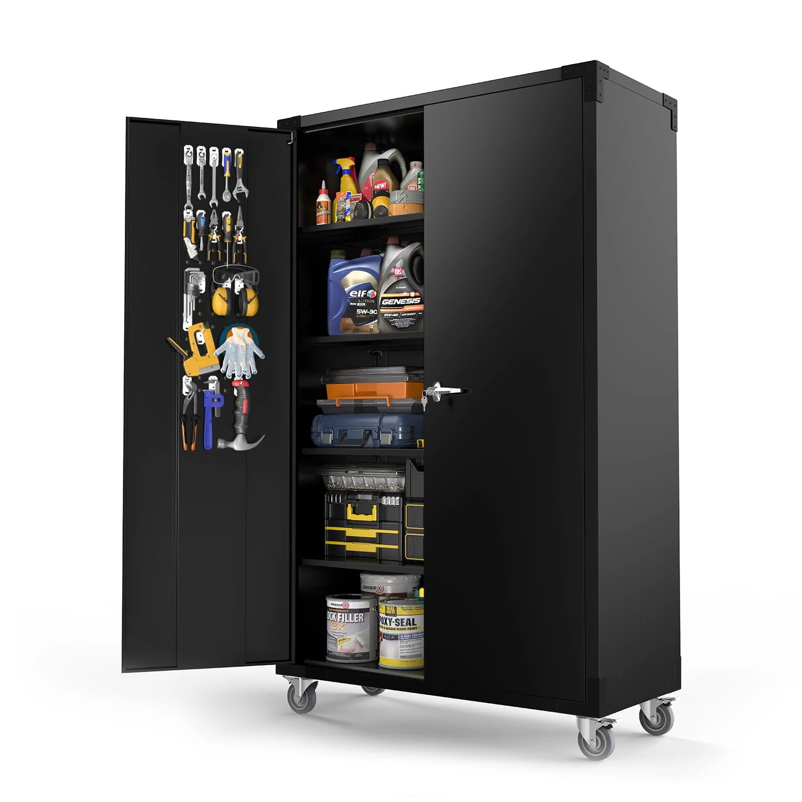72in Tall & Wide Metal Storage Cabinet with Pegboards & Locking Doors & Shelves