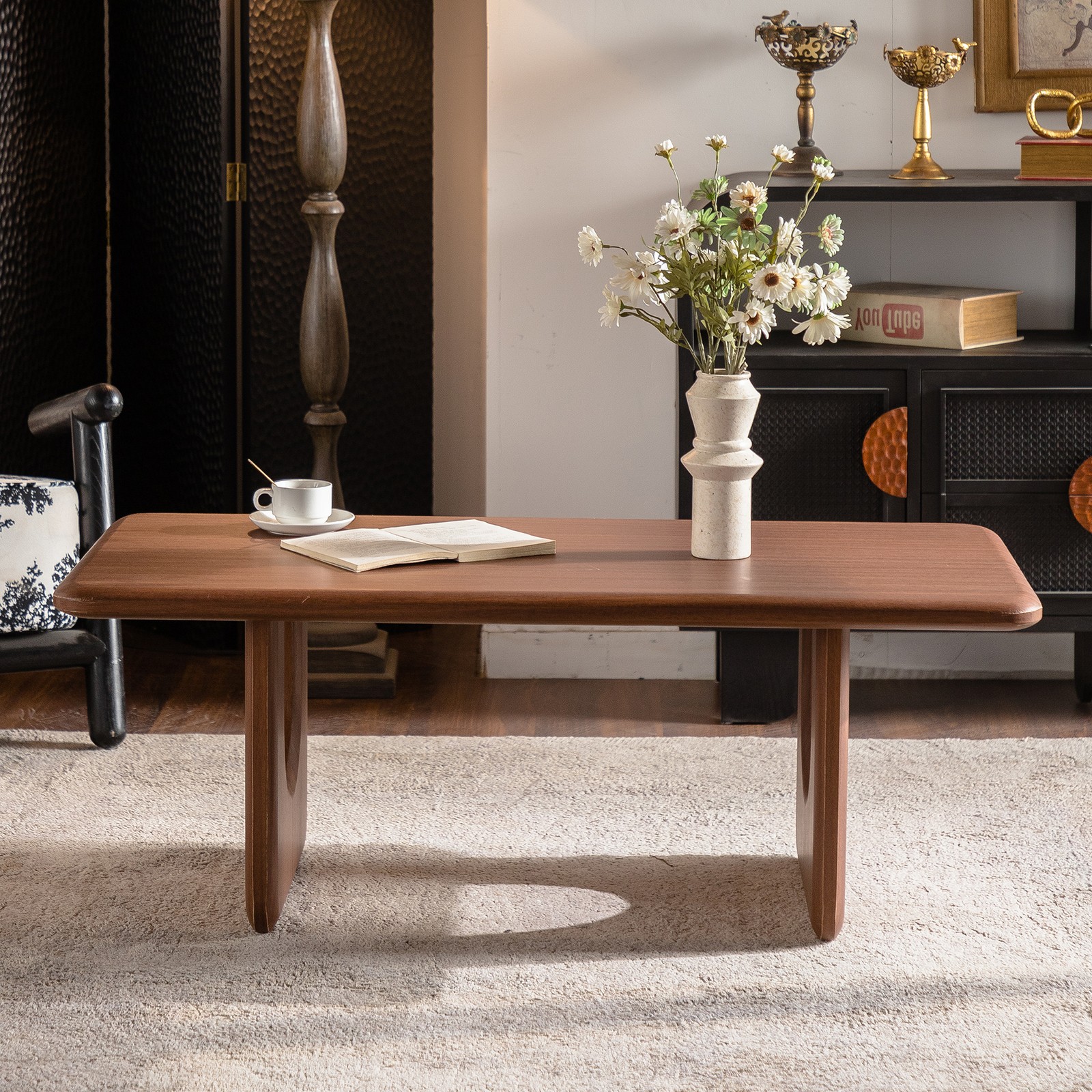Rectangular Wood Coffee Table 47.24″ Walnut Finish Modern Minimalist