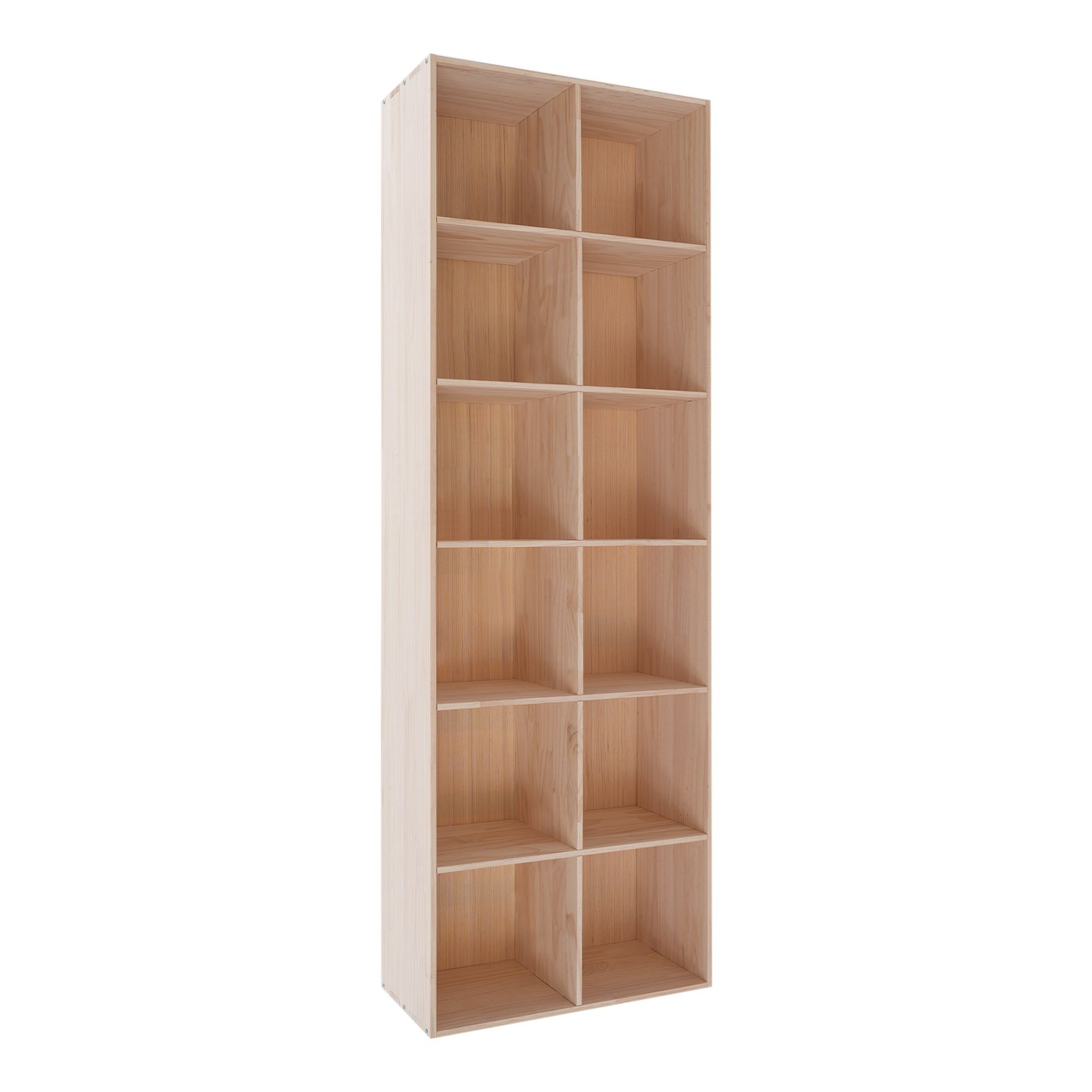 12 Compartments Book Storage Display Cabinet 180cm Bookshelf Solid Wood Bookcase