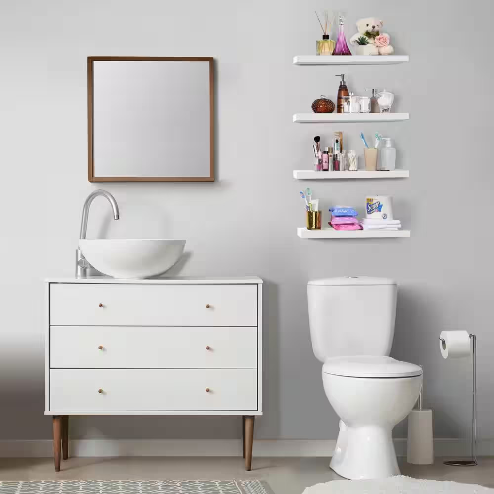 Floating Shelves, Wall Mounted for Home Decor, 16.25 In. W X 5.5 In. D White Woo