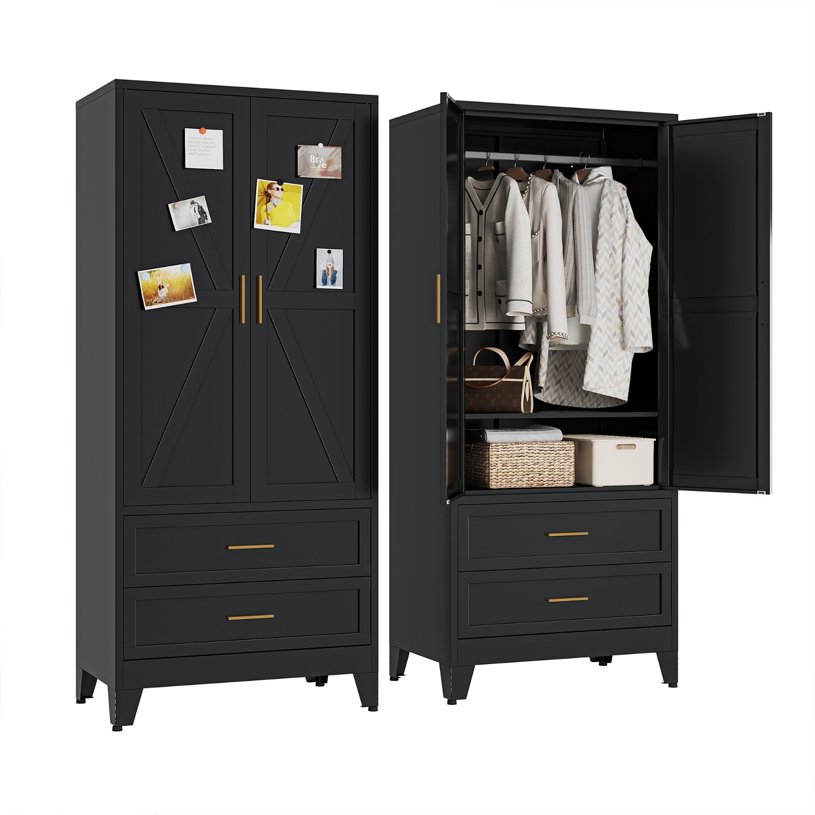 Metal armoire Wardrobe Closet with Hanging Rod,71” Metal Wardrobe Cabinet