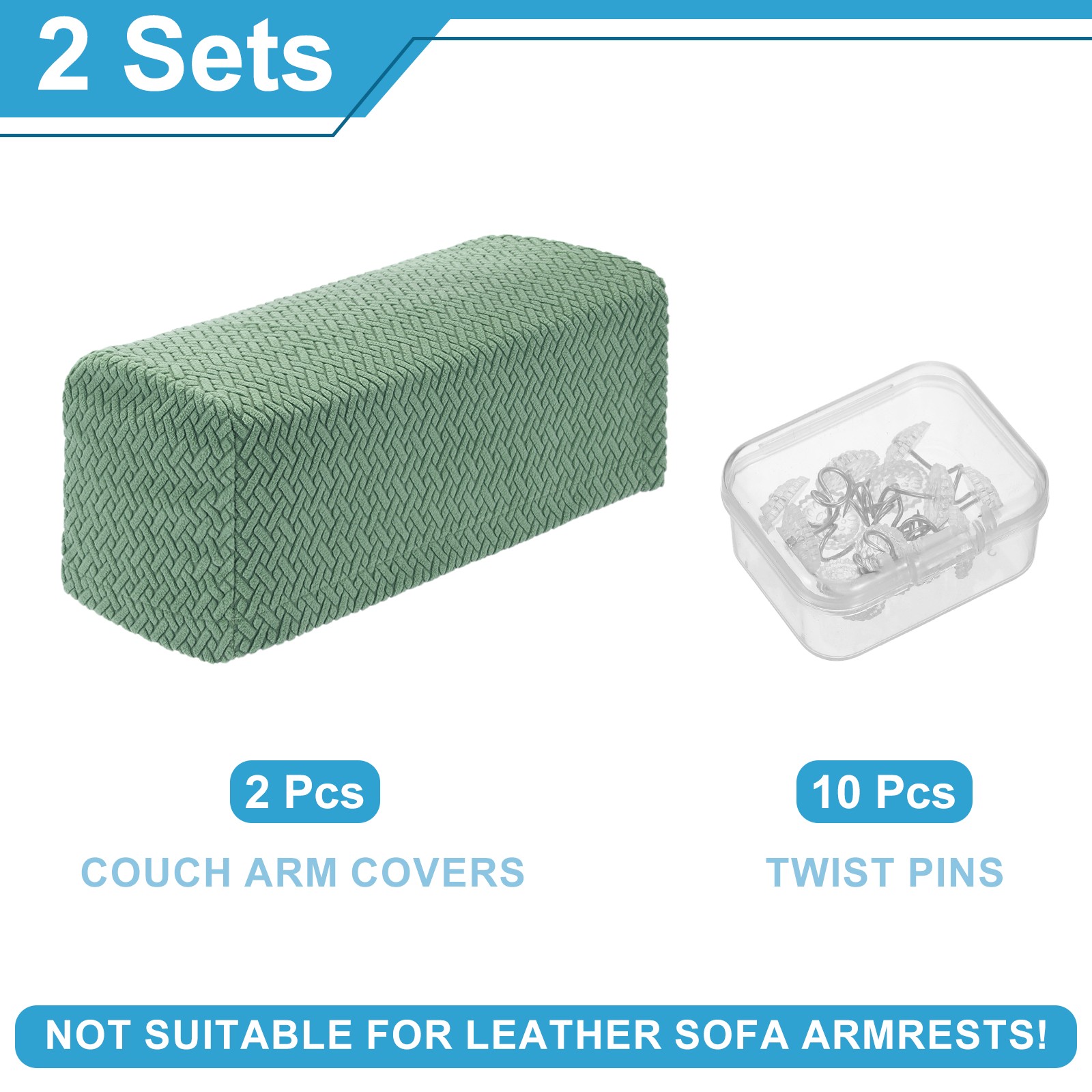 2Pcs Couch Arm Covers, Stretch Sofa Armrest Cover (19.6″- 21.6″, Pine Green)