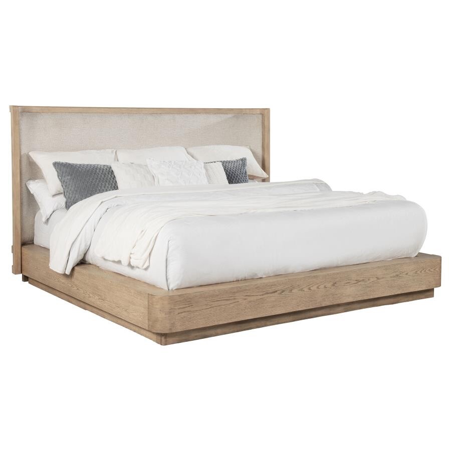4 PC BEIGE OAK WOOD & CANE LOOK QUEEN BED NS DRESSER MIRROR FURNITURE SET
