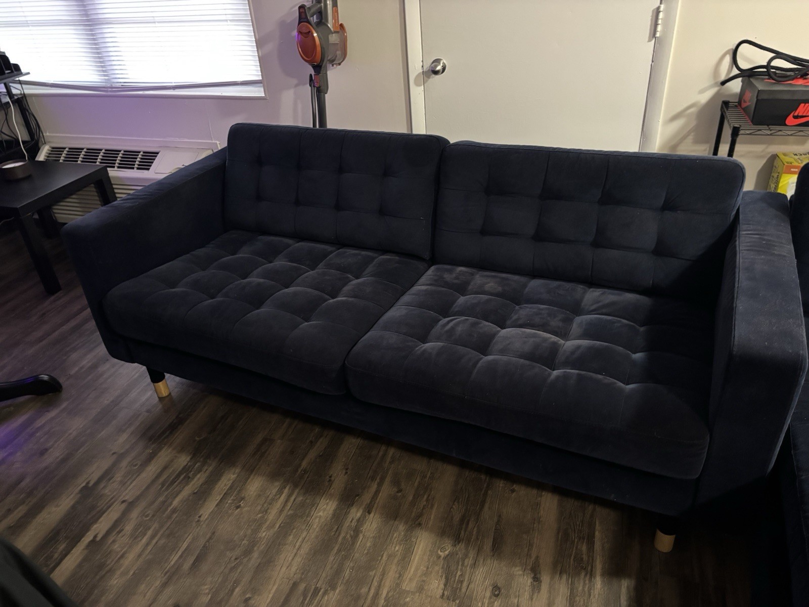 IKEA MORABO Dark Blue Fabric Sofa Chaise Sectional Track Arms 120×63