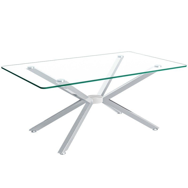 39.37″ Rectangular Clear Tempered Glass Coffee Table Metal Legs for Living Room