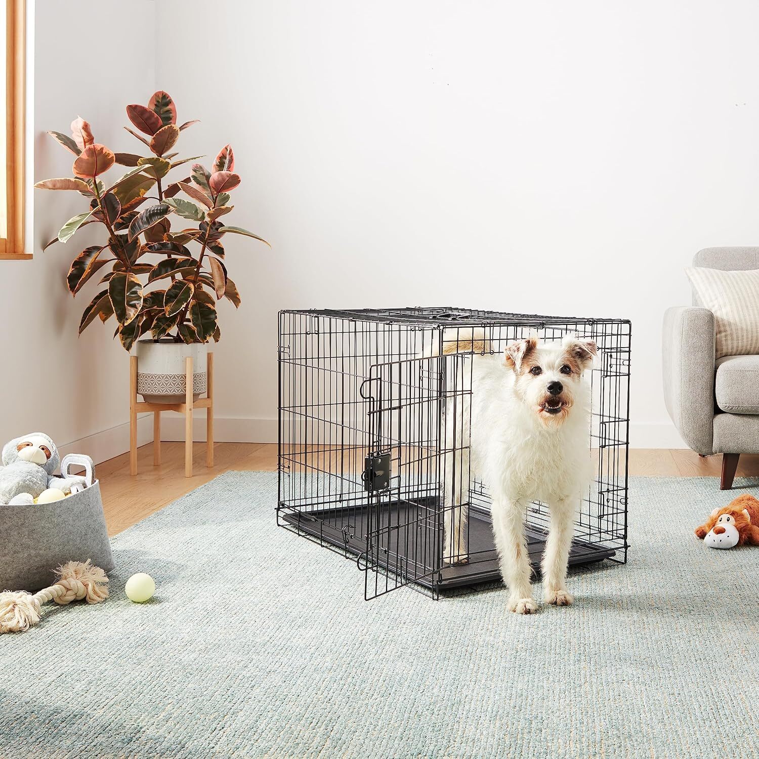 Foldable Dog Cage Metal Wire Dog Crate with Tray Double Door 36 23×25 Inches
