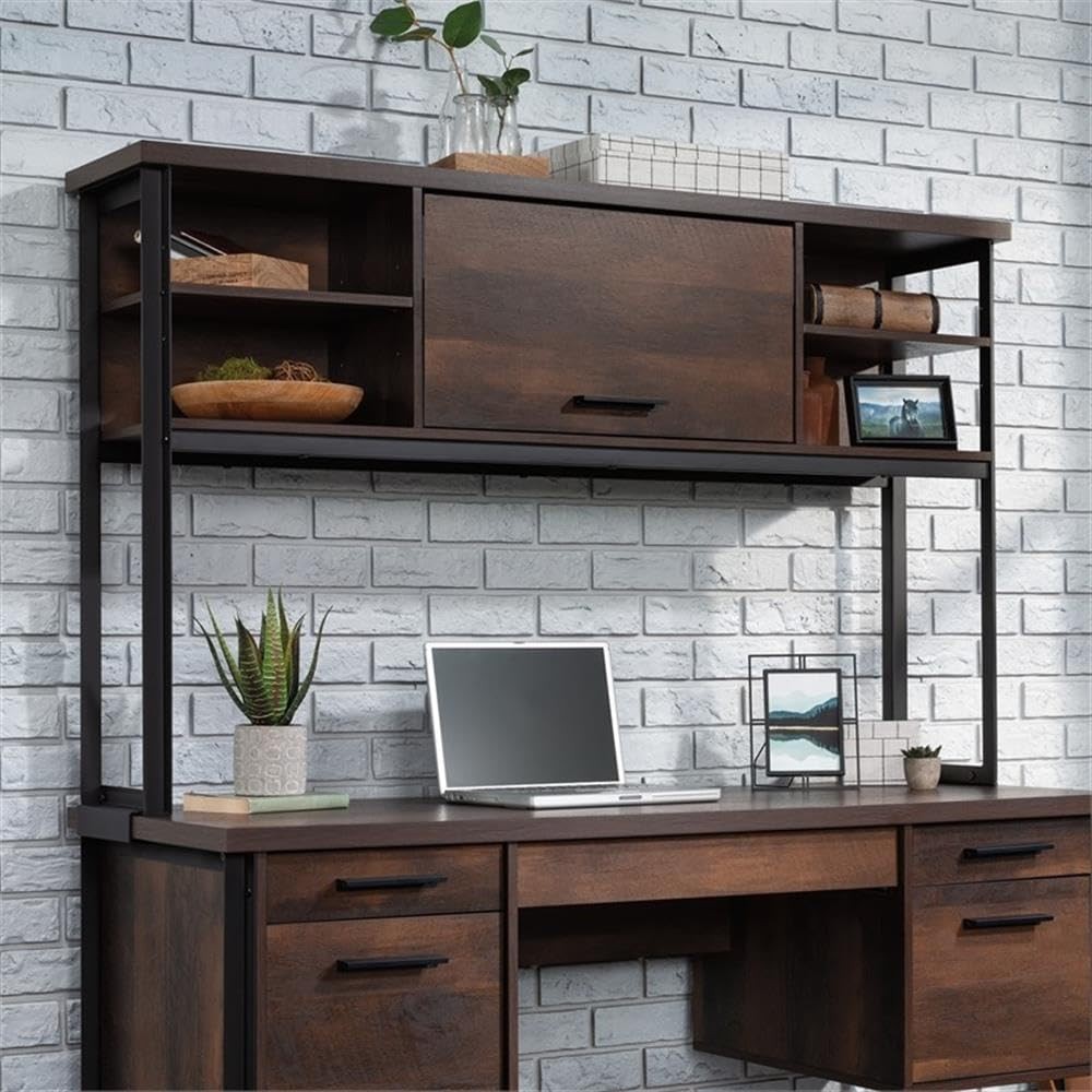 Engineered Wood & Metal Hutch Barrel Oak Finish 60 in Wide W/ Adjustable Shelves