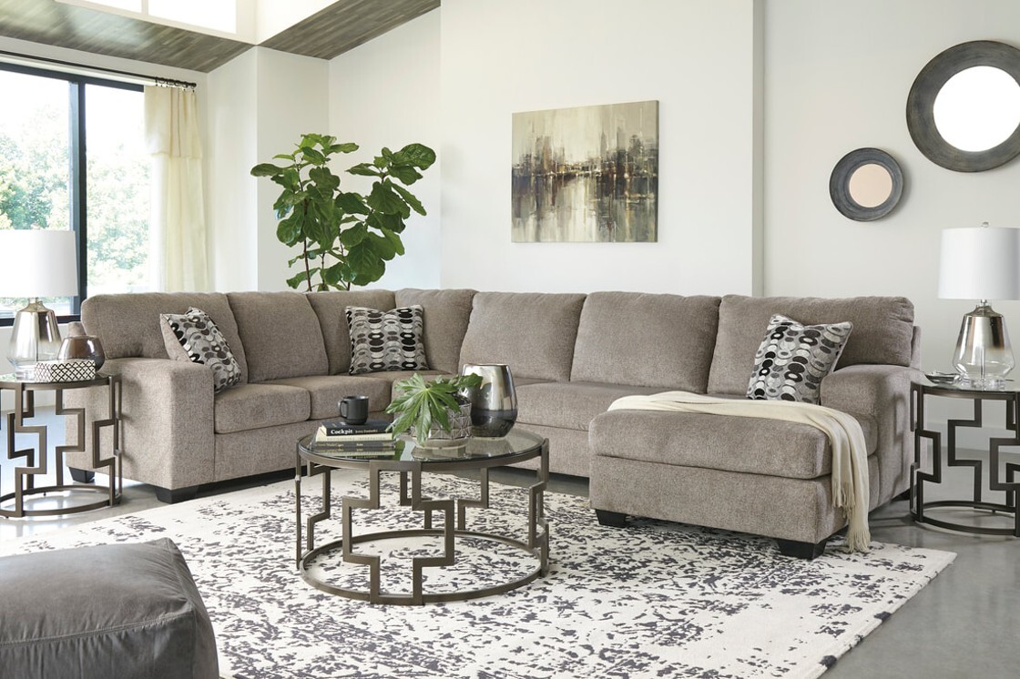 NEW U-Shaped 143″ Modern Tan Brown LAF Sofa Sectional Plush Fabric w/ 3 Pillows