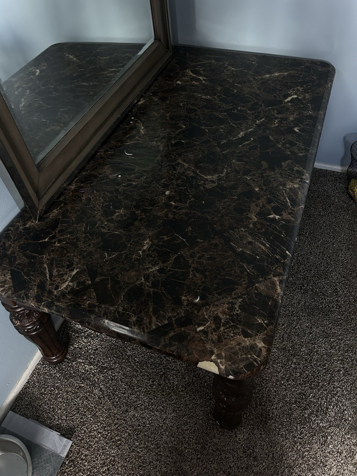 Rectangular Brown Dark Wood Coffee Table with Marble Top, Wood & Marble