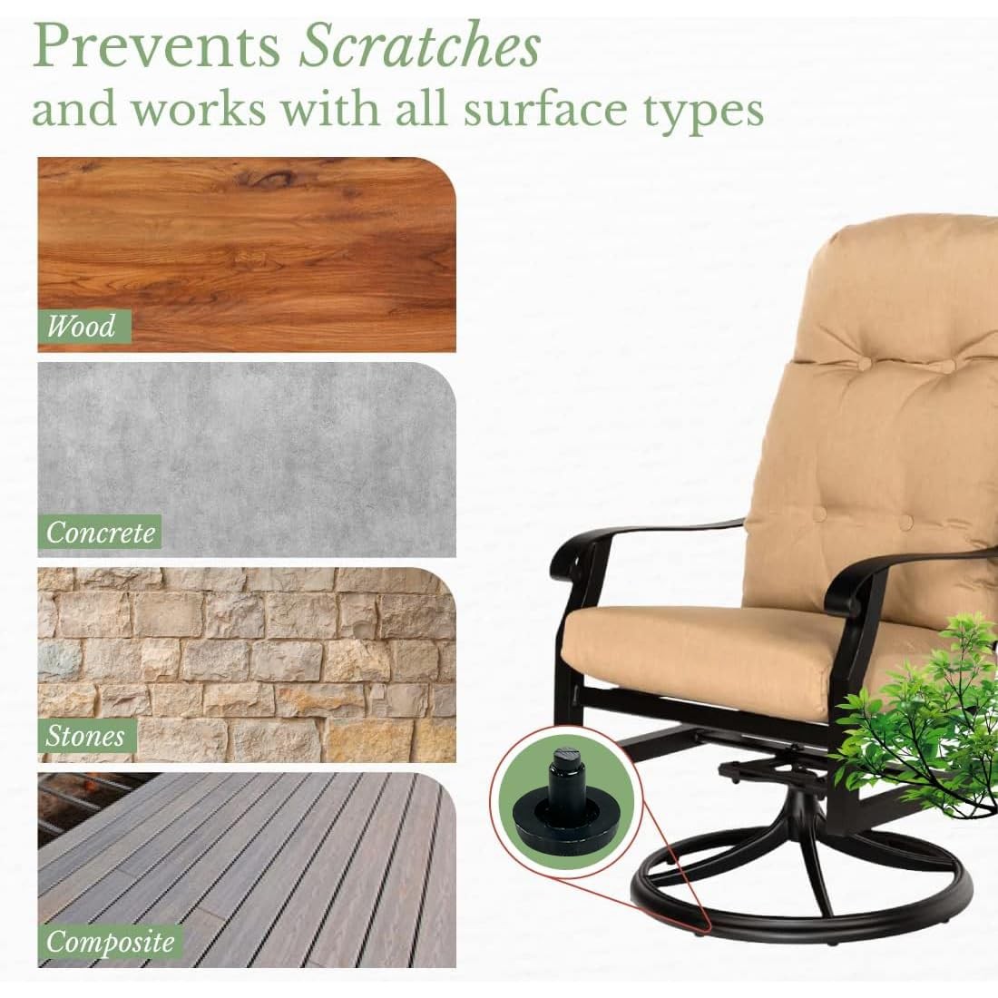 3/4 inches Nylon Stem Bumper, Glides, Floor Protectors for Patio Swivel Chairs,