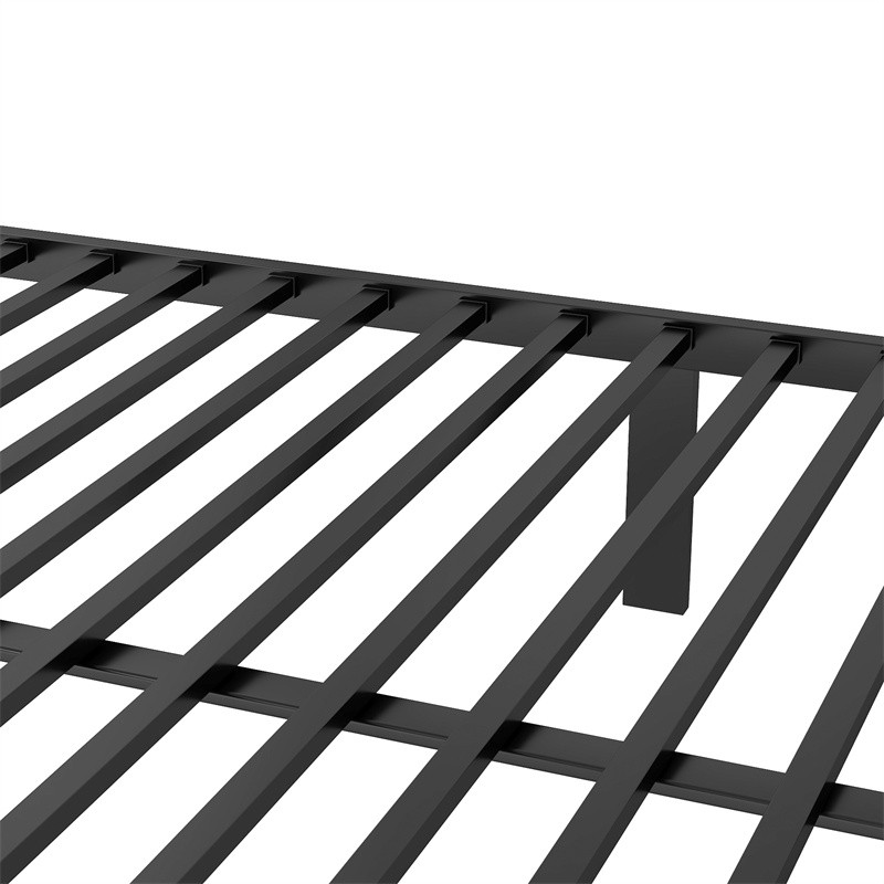Queen Over Queen Metal Bunk Bed with Full-length Guardrail & Storage Shelf,Black