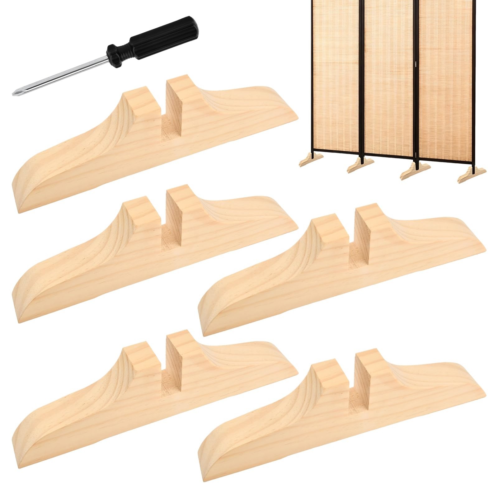 5 PCS Wooden Folding Room Divider Stand Privacy Screen Holder Feet Partition