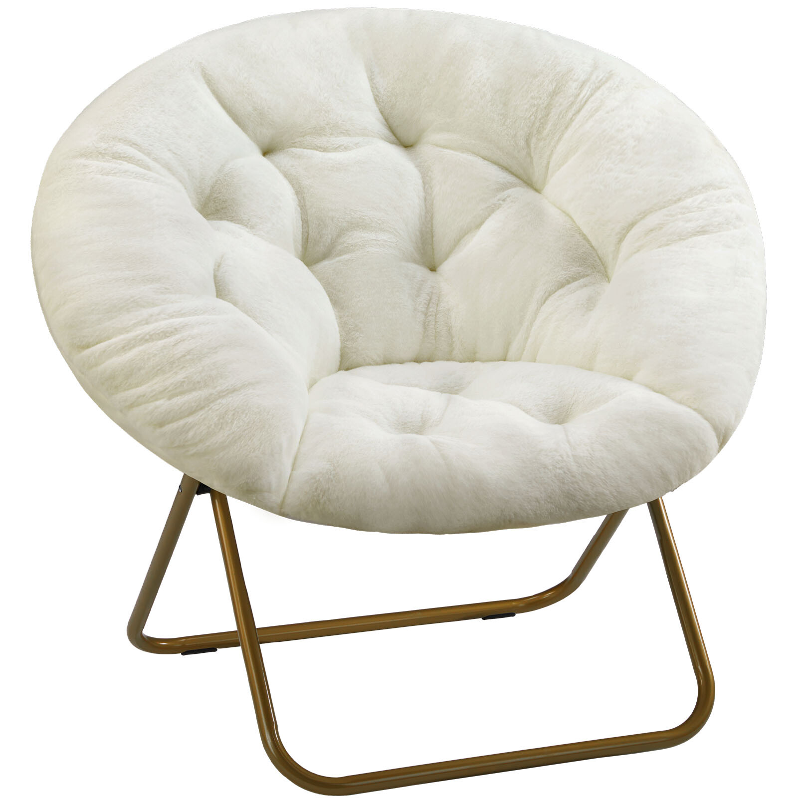 Foldable Saucer Chair Faux Fur Cushion – Cozy Moon Lounge Seat with Metal Frame