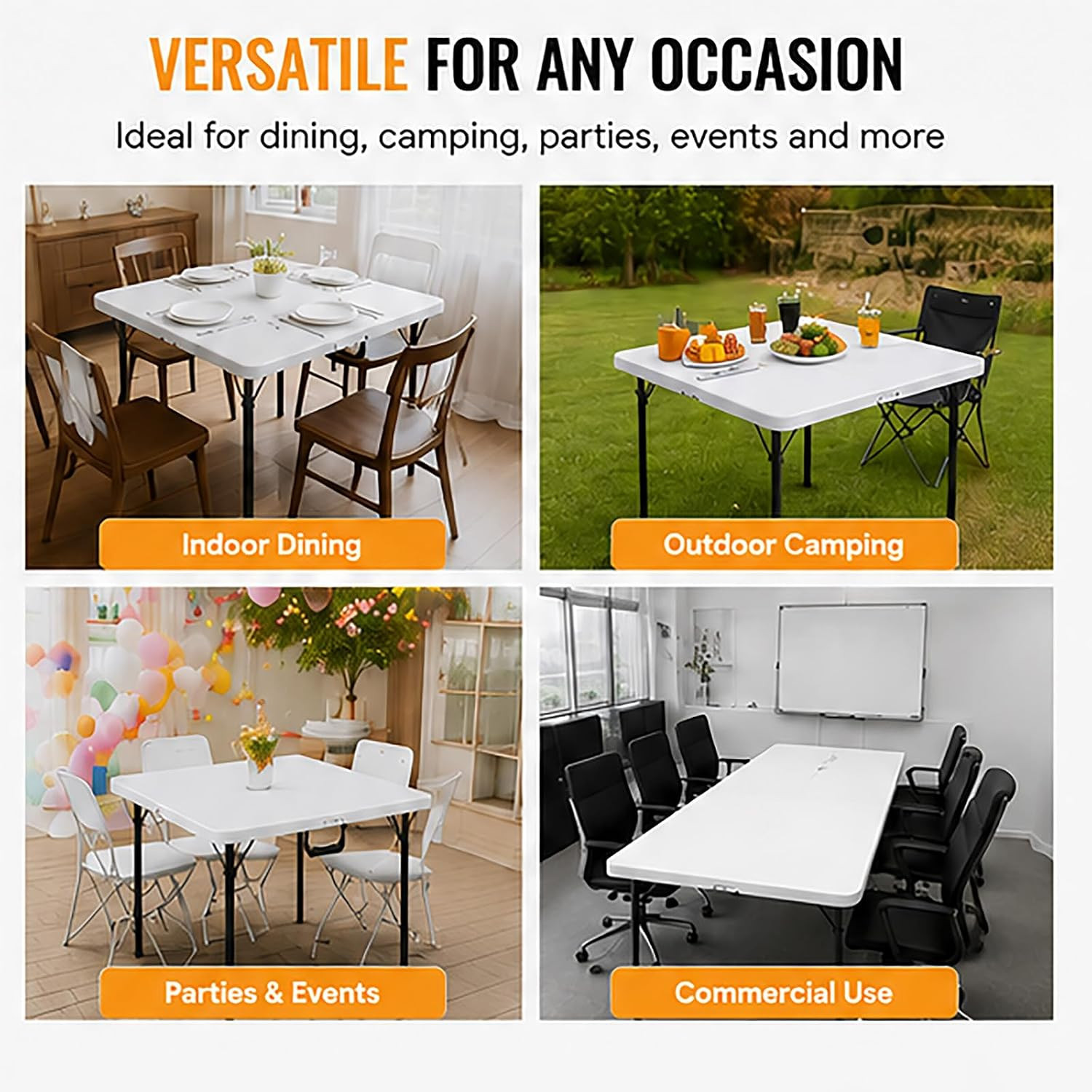 36″ Square Folding Table, Portable Card Table with Built-In Handle, Heavy Duty F