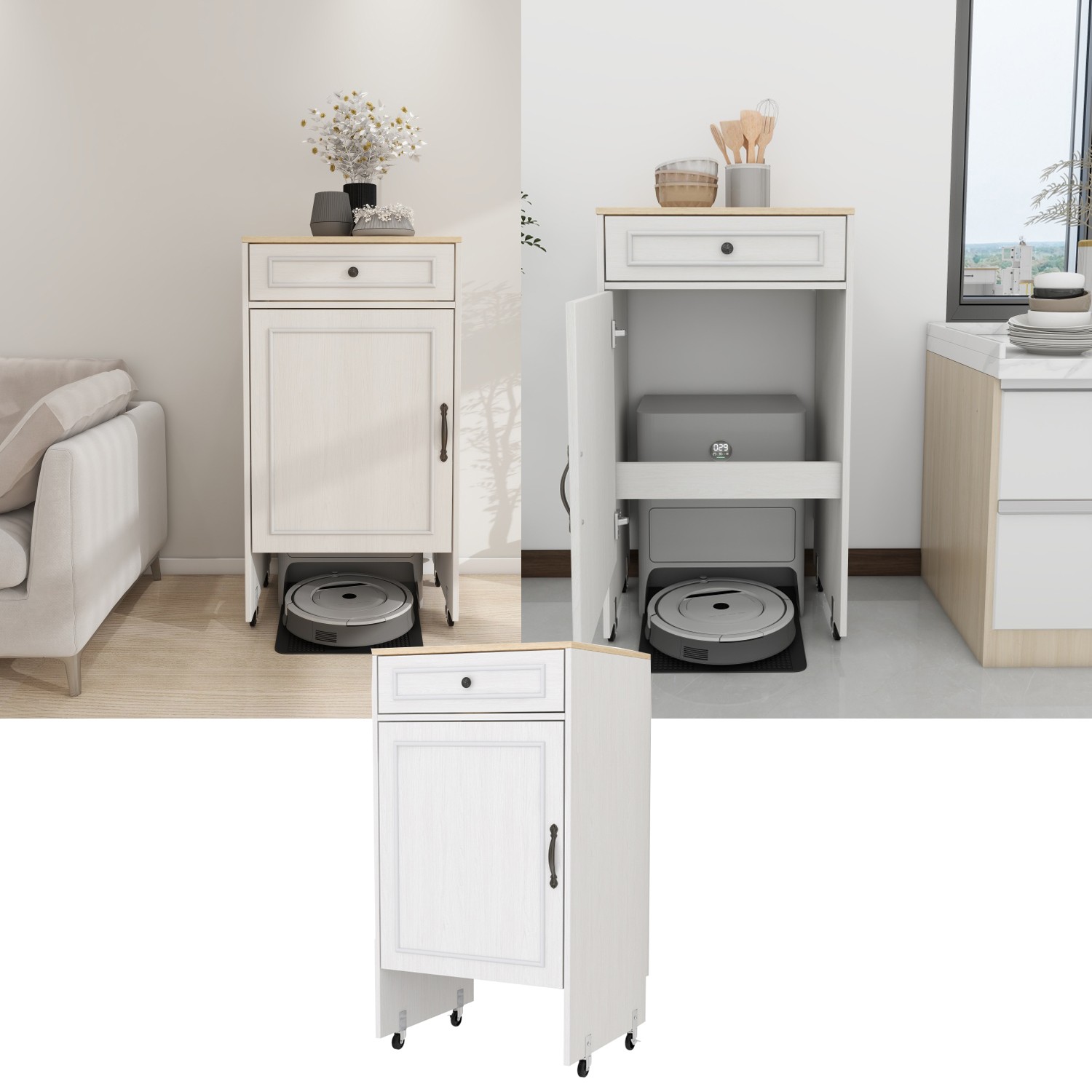 Robot Vacuum Stand Cabinet with Wheels, Sweeping Robot Storage Rack with Drawers