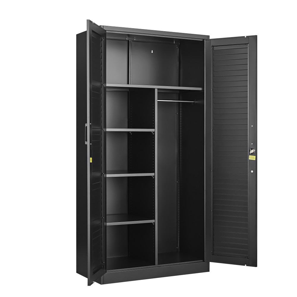 Wide Metal Storage Cabinet with Hanging Rod & Lock, Steel Wardrobe