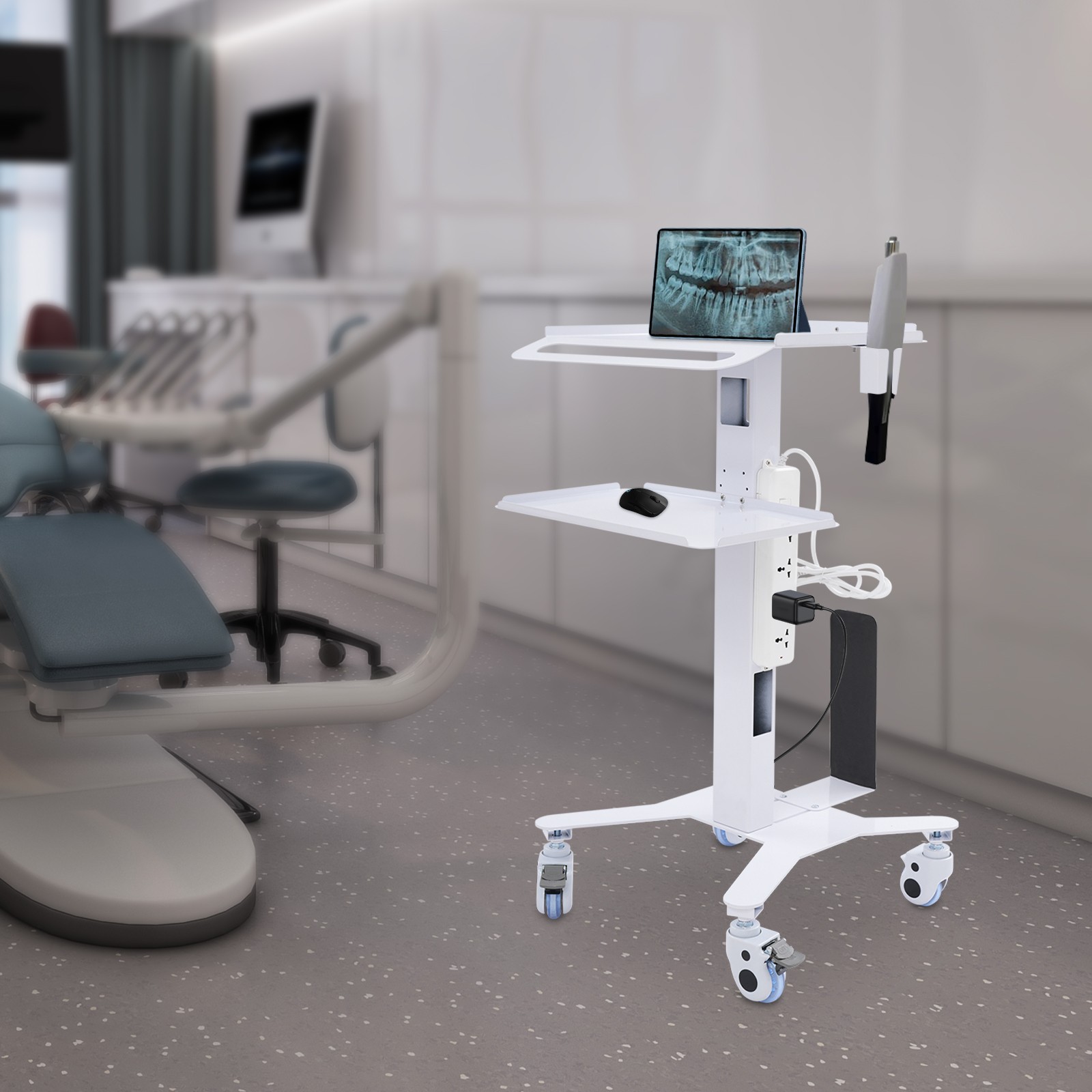 Adjustable Rolling Computer Cart, Aluminum Alloy, 3 Tier, 4 Wheels, for desk
