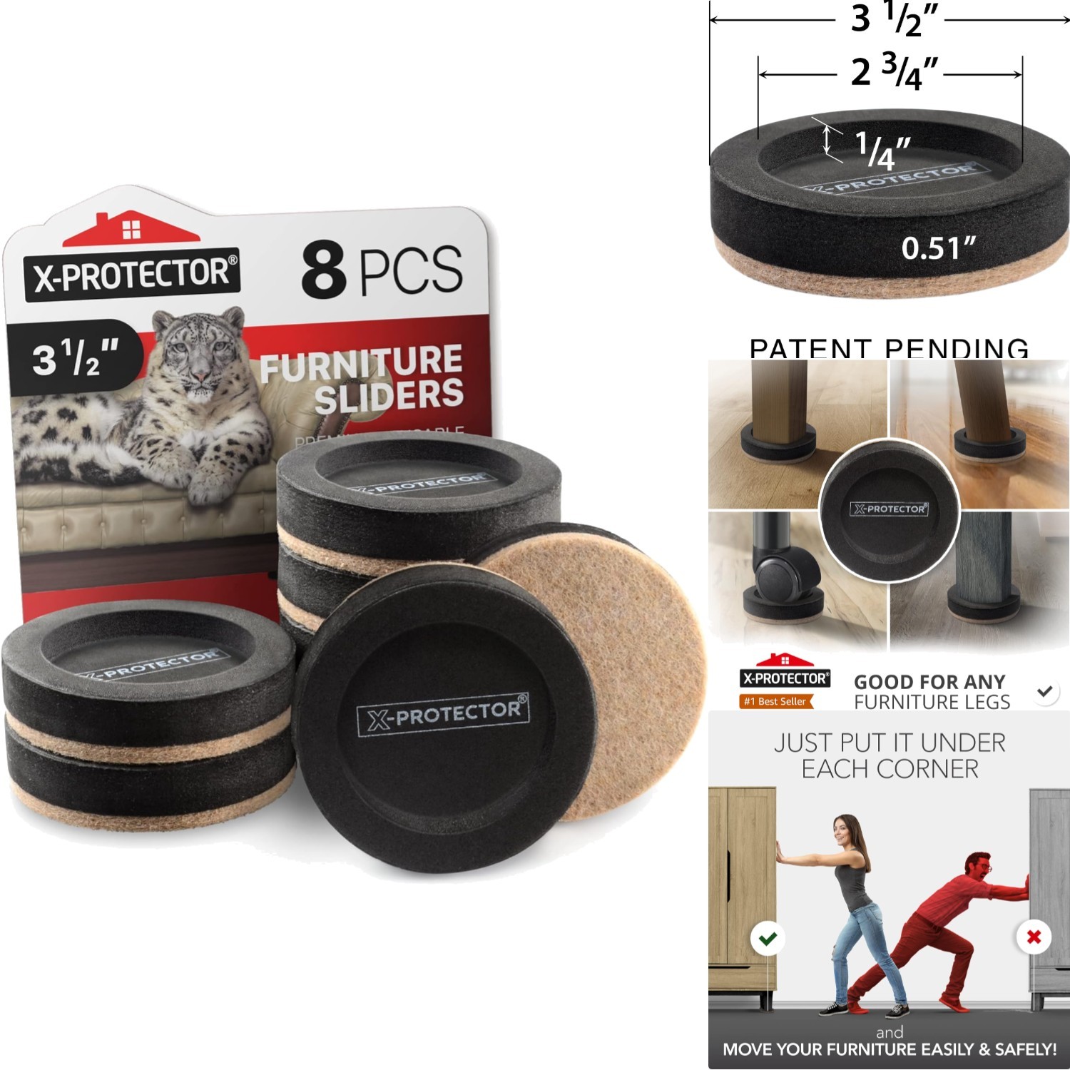Self-Adhesive Felt Furniture Sliders 3.5″ – Move Your Furniture Effortlessly