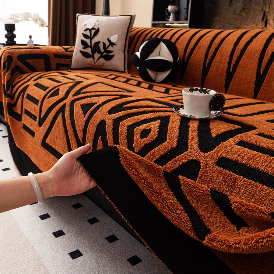 Interlaced Comfortable Sofa Blanket, New Bohemian Style Sofa Protector, Suitable