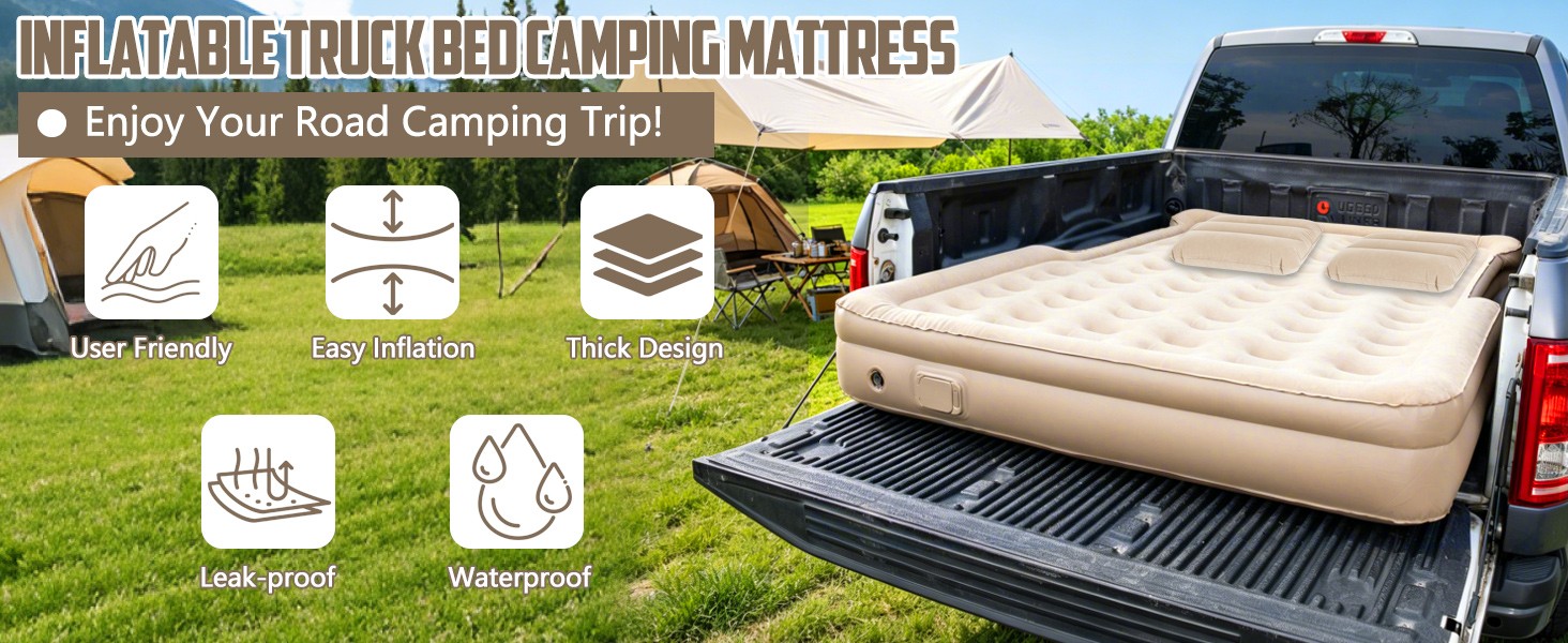 Inflatable Truck Bed Air Mattress 6-6.5 FT Full Size, Built-in Air Pump,