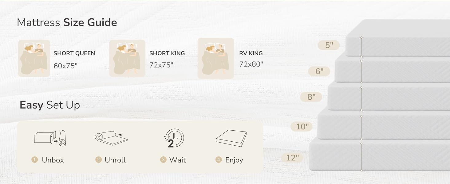 Short Queen RV Mattress in a Box, 8 inch Mattresses for RVs, Campers & Trailers,