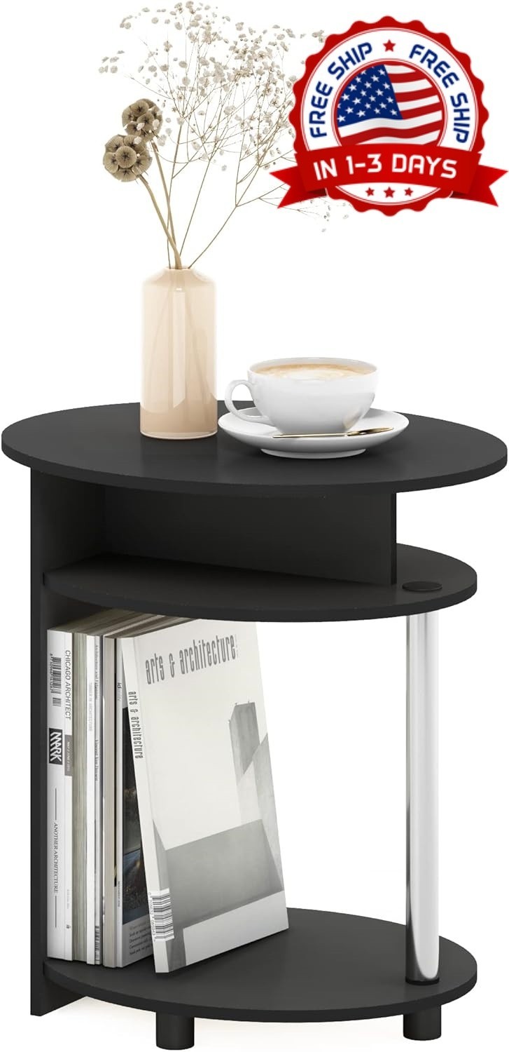Mesa lateral ovalada diseno simple con compartimento color americano cromo