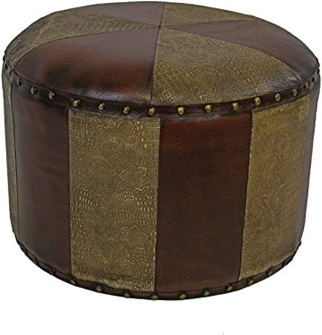 Round Mini Stool – Faux Leather, Mixed Patch, Miff Wood, Made in China