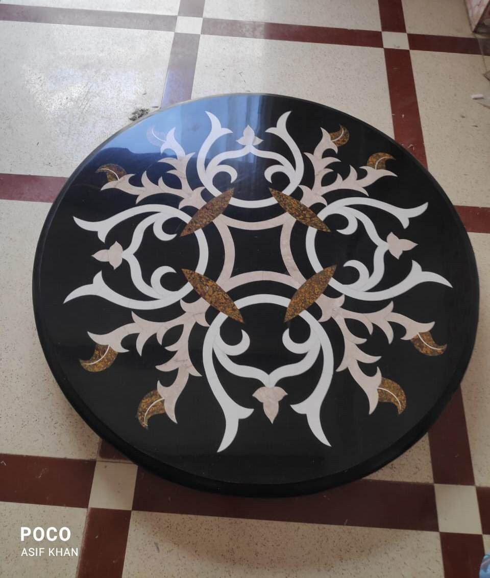 13″ Stone Round Table Top Antique Design Inlay Work Coffee Table Entryway