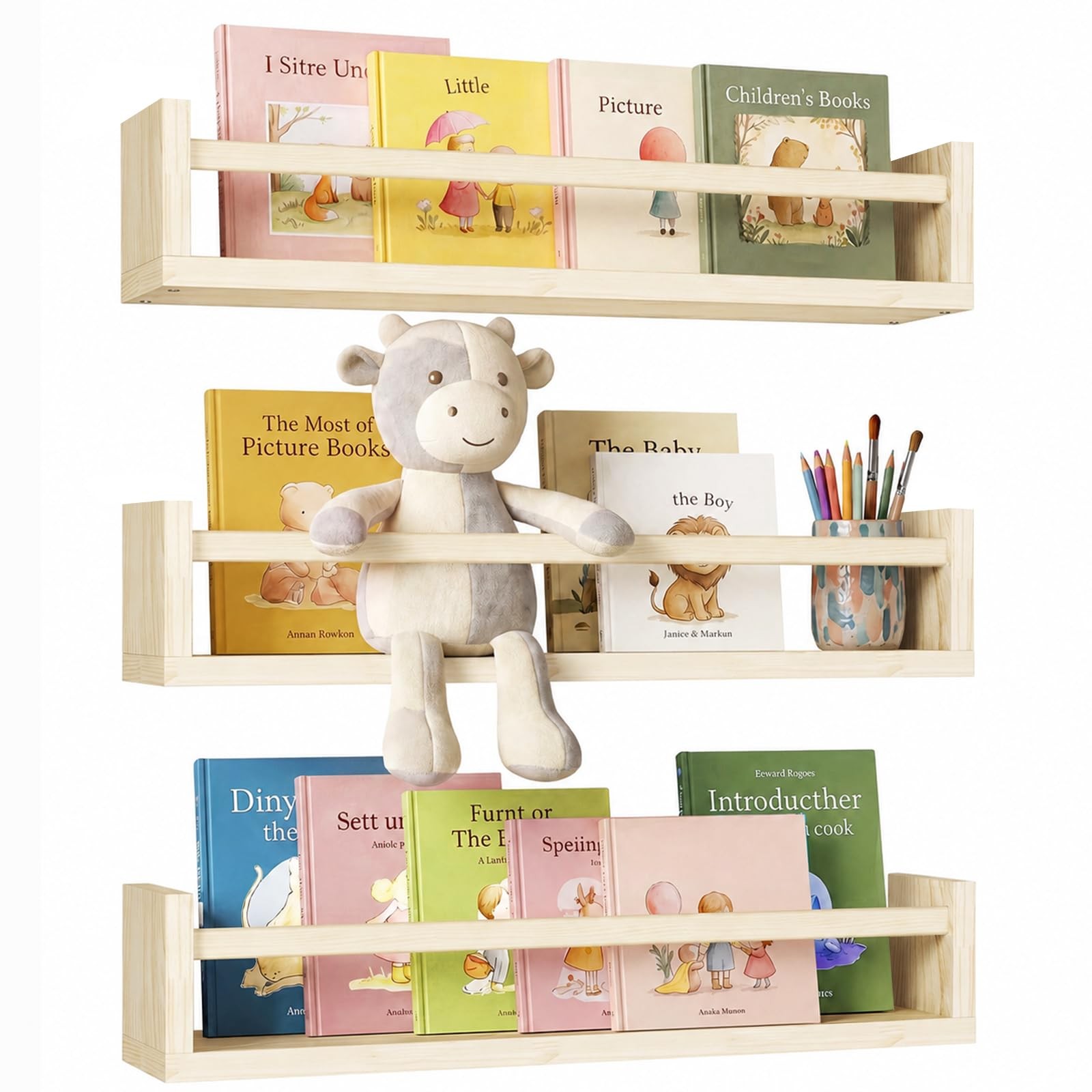 Fixwal Nursery Shelves, 16.5 Inch Floating Bookshelves for Wall Set of 3, Baby