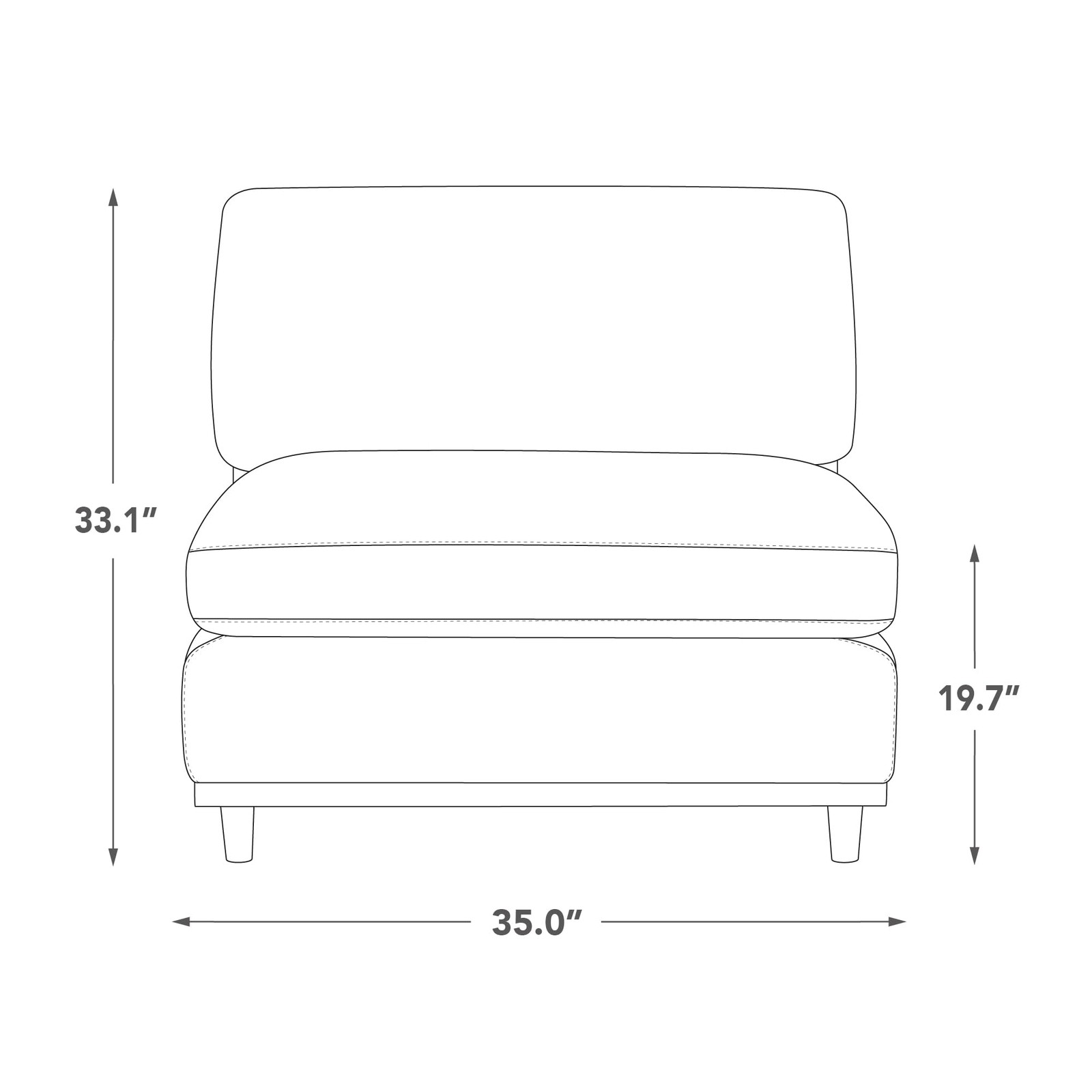 Down Filled Upholstered Middle Armless Sofa for Sectional Modular Couch Linen