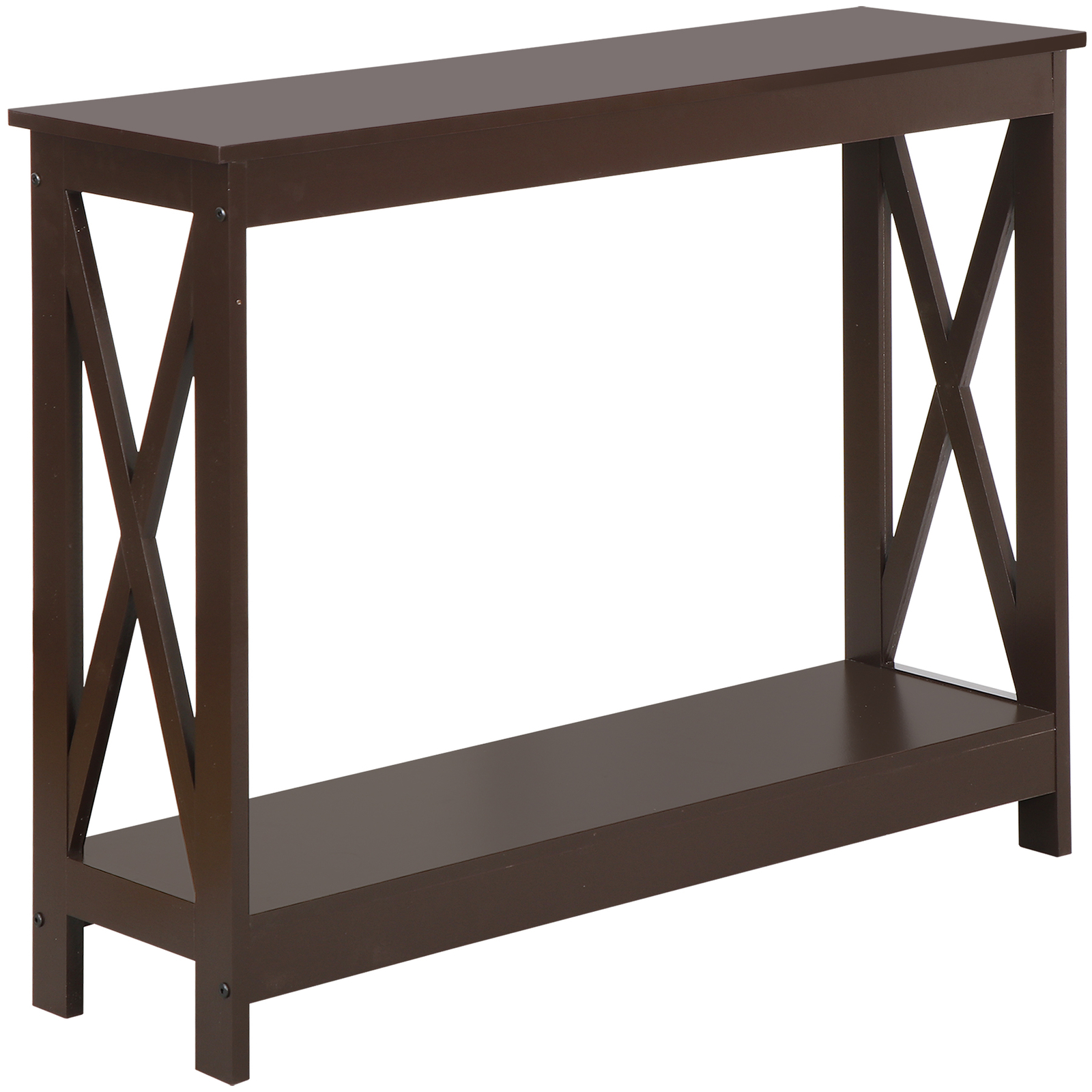 Console Table Entryway Table Narrow Sofa Side Table with 2-Tier Shelves Brown
