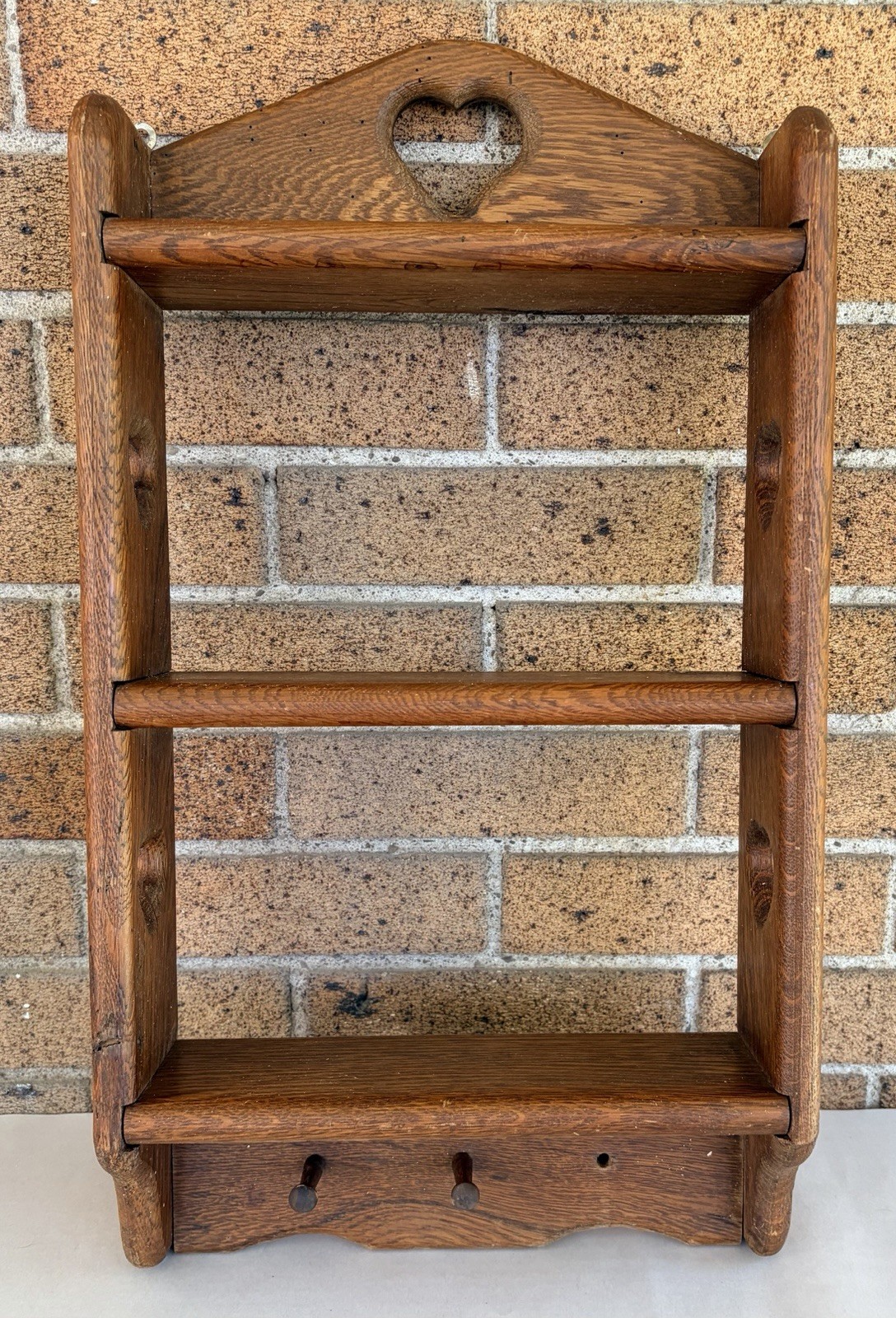 Vtg Wood Heart Cutout Trinket Shelf 3 Tiered With Pegs 80s 90s Country Decor