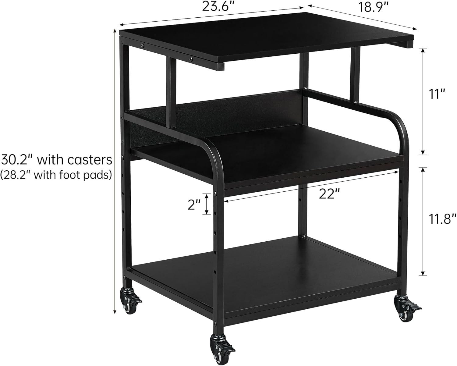Compact Printer Stand with 100lb Capacity & Height Adjustable Shelf – Black