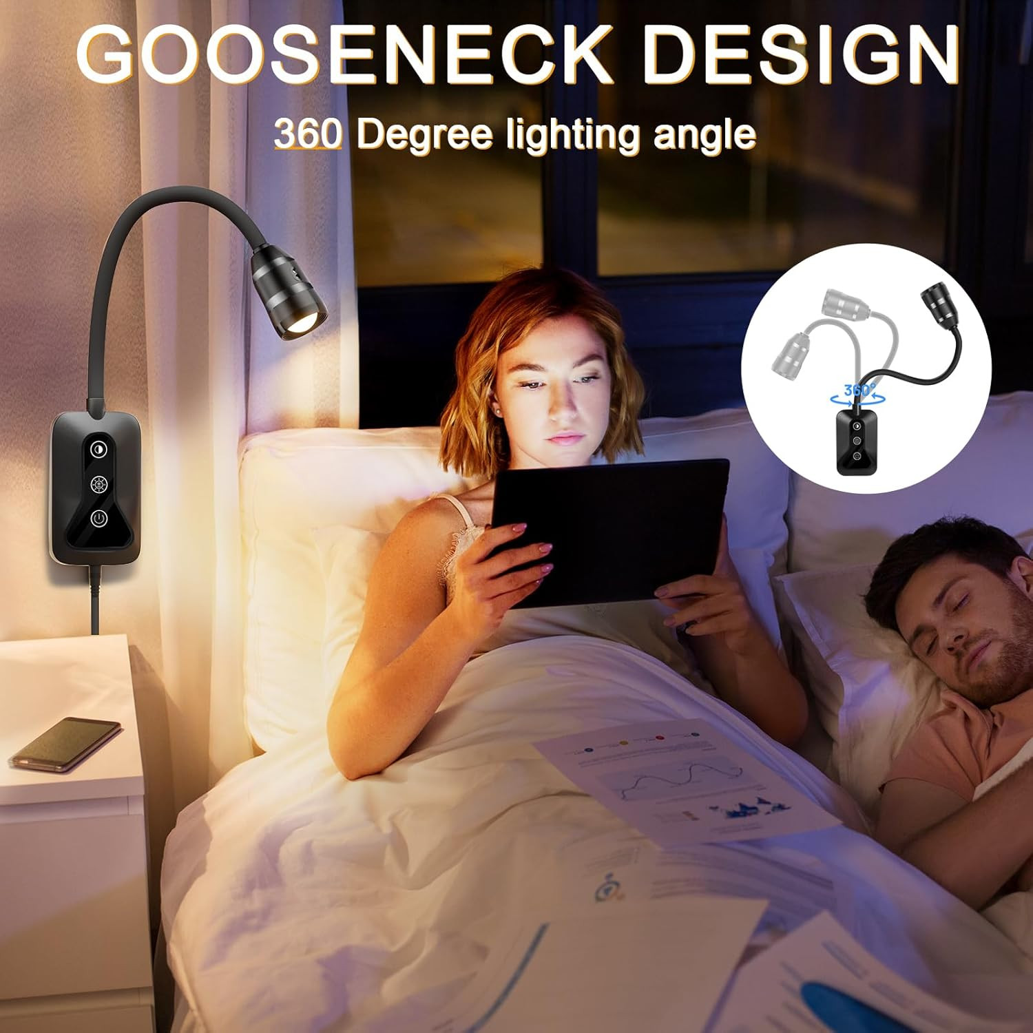 Dimmable Wall Mounted LED Reading Light with Touch Control & USB Output
