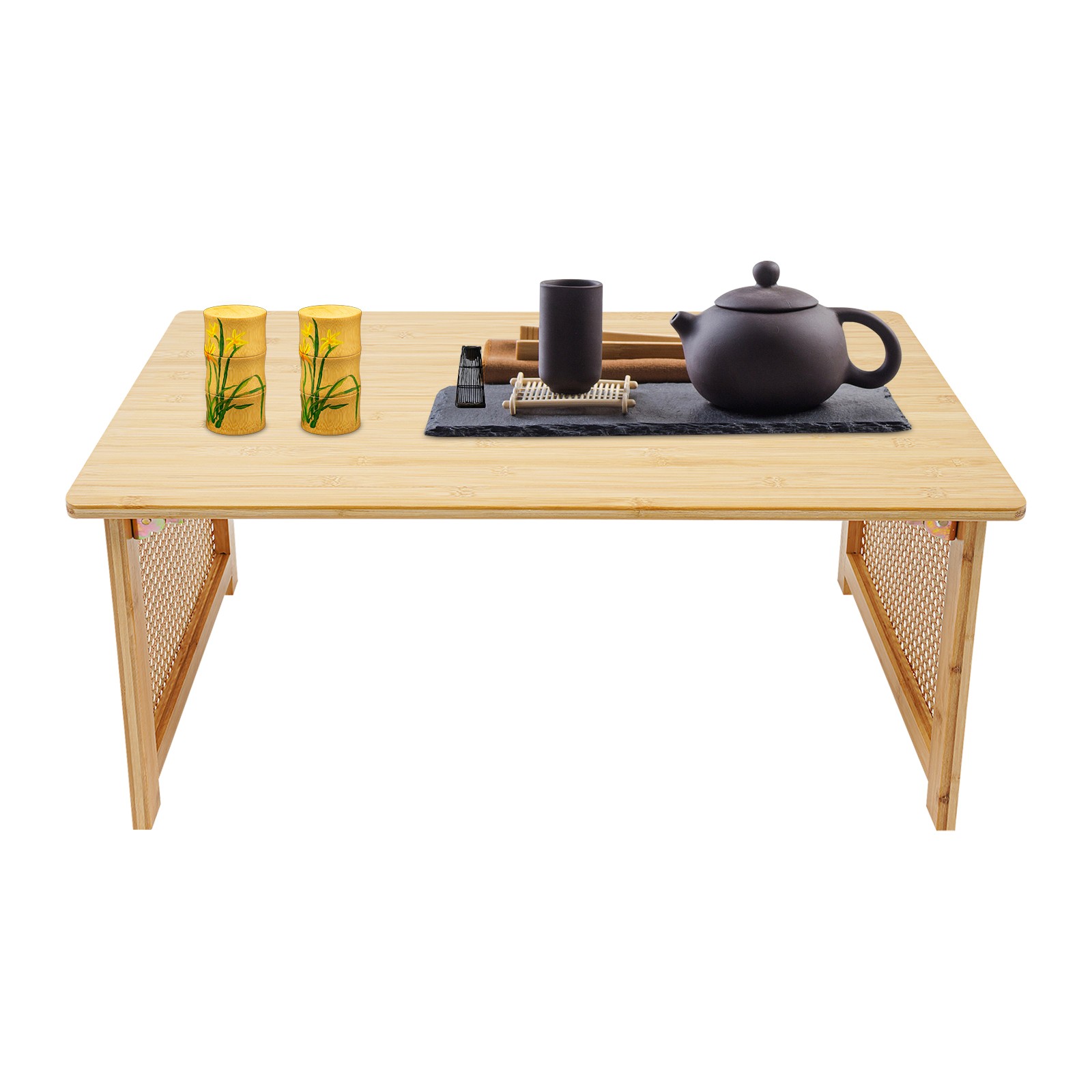 Bamboo Foldable Folding Floor Low Coffee Table for Sitting on The Floor